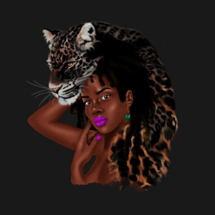 African Woman with Leopard Skin, African Tribal Art T-Shirt