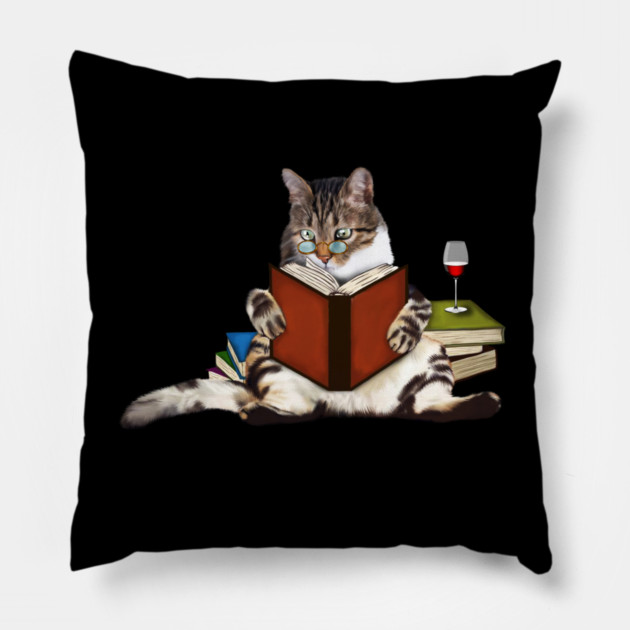 Cat Reading Book, Funnny Cat Lover Pillow by logiamerch