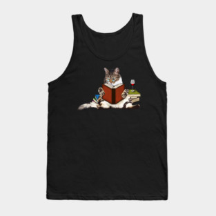 Cat Reading Book, Funnny Cat Lover Tank Top
