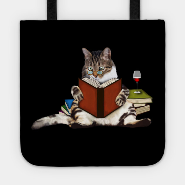 Cat Reading Book, Funnny Cat Lover Tote by logiamerch