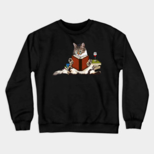 Cat Reading Book, Funnny Cat Lover Crewneck Sweatshirt