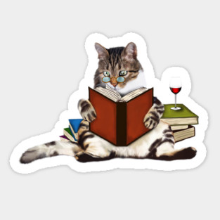 Cat Reading Book, Funnny Cat Lover Sticker