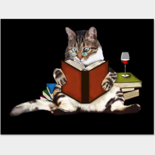 Cat Reading Book, Funnny Cat Lover Posters and Art