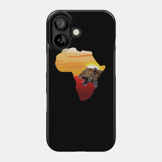 Africa Map with Leopard Sunset, Safari Phone Case by logiamerch