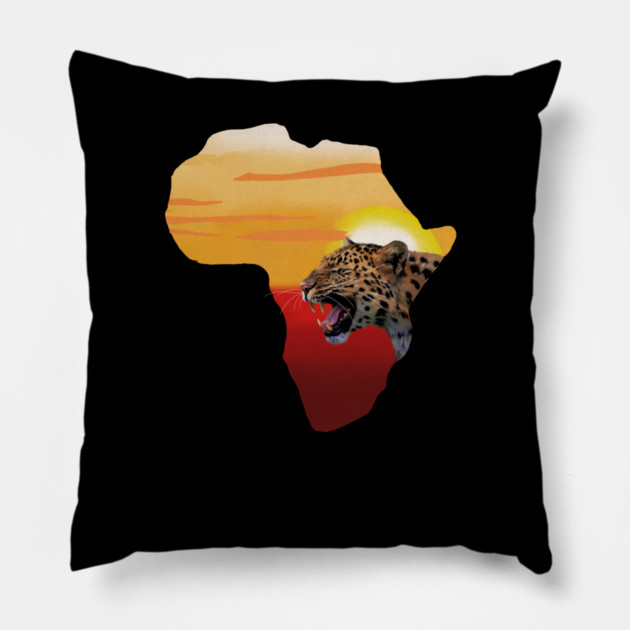 Africa Map with Leopard Sunset, Safari Pillow by logiamerch