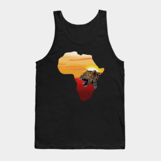 Africa Map with Leopard Sunset, Safari Tank Top