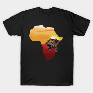 Africa Map with Leopard Sunset, Safari T-Shirt
