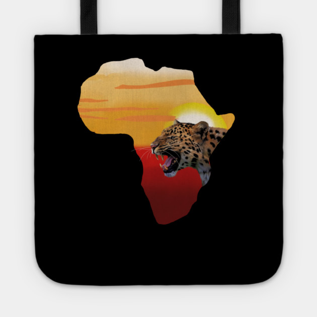 Africa Map with Leopard Sunset, Safari Tote by logiamerch
