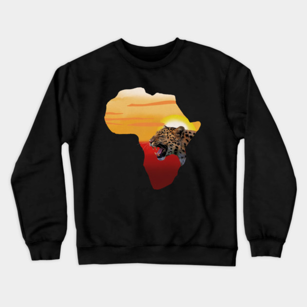 Africa Map with Leopard Sunset, Safari Crewneck Sweatshirt by logiamerch