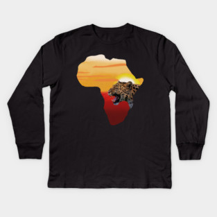 Africa Map with Leopard Sunset, Safari Kids Long Sleeve T-Shirt