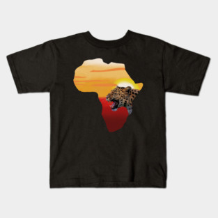 Africa Map with Leopard Sunset, Safari Kids T-Shirt