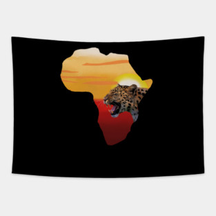 Africa Map with Leopard Sunset, Safari Tapestry