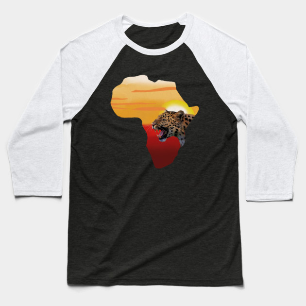 Africa Map with Leopard Sunset, Safari Baseball T-Shirt by logiamerch