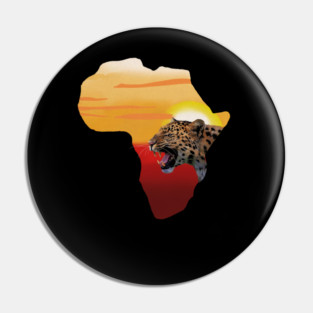 Africa Map with Leopard Sunset, Safari Pin