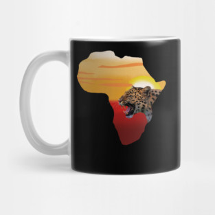Africa Map with Leopard Sunset, Safari Mug
