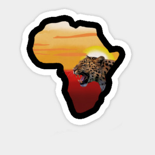 Africa Map with Leopard Sunset, Safari Sticker