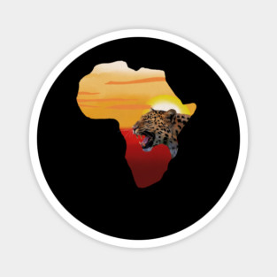 Africa Map with Leopard Sunset, Safari Magnet
