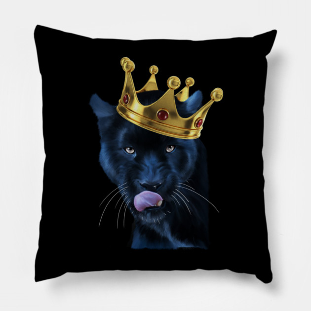 Black Panther Big Cat with Crown, Tropical Animal Pillow by logiamerch