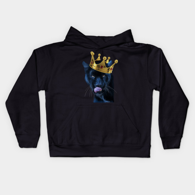 Black Panther Big Cat with Crown, Tropical Animal Kids Hoodie by logiamerch