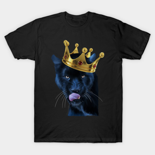 Black Panther Big Cat with Crown, Tropical Animal T-Shirt by logiamerch
