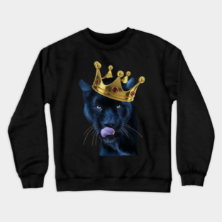 Black Panther Big Cat with Crown, Tropical Animal Crewneck Sweatshirt