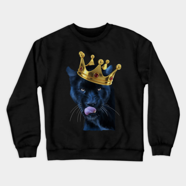 Black Panther Big Cat with Crown, Tropical Animal Crewneck Sweatshirt by logiamerch