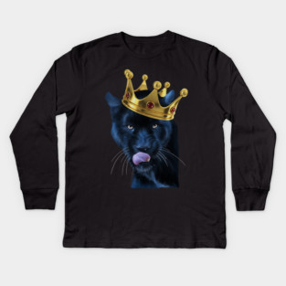 Black Panther Big Cat with Crown, Tropical Animal Kids Long Sleeve T-Shirt