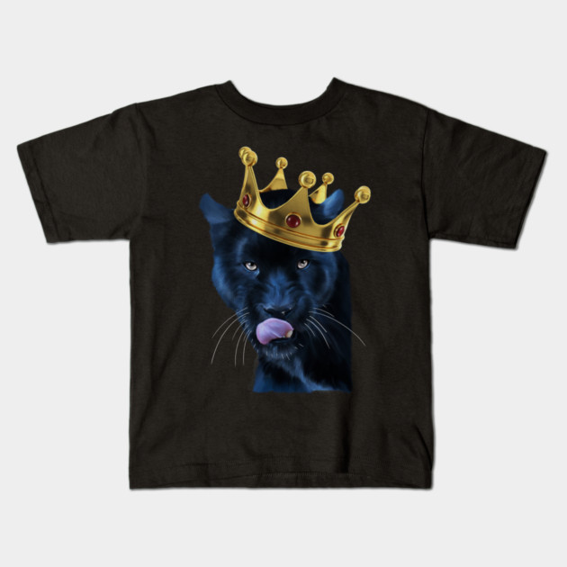 Black Panther Big Cat with Crown, Tropical Animal Kids T-Shirt by logiamerch