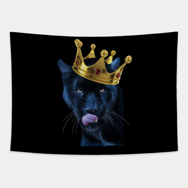 Black Panther Big Cat with Crown, Tropical Animal Tapestry by logiamerch