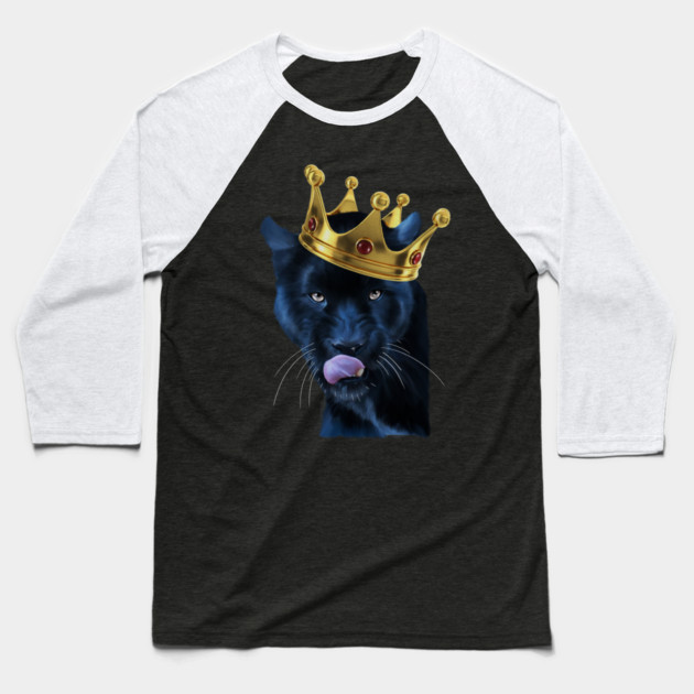 Black Panther Big Cat with Crown, Tropical Animal Baseball T-Shirt by logiamerch