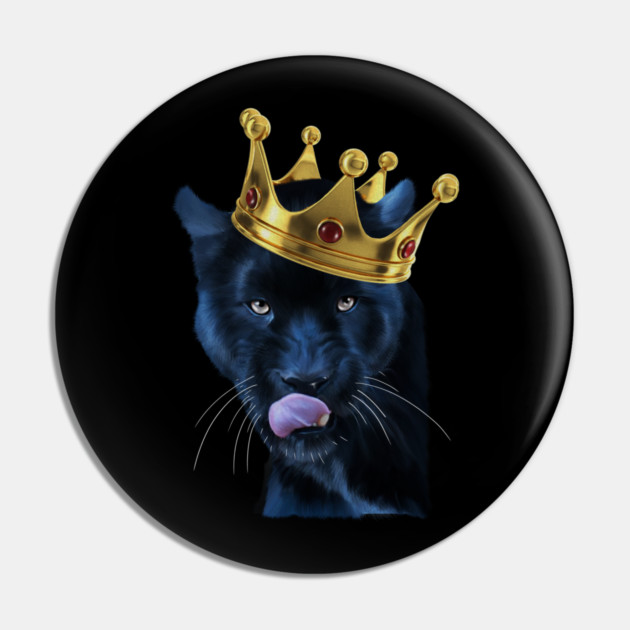 Black Panther Big Cat with Crown, Tropical Animal Pin by logiamerch