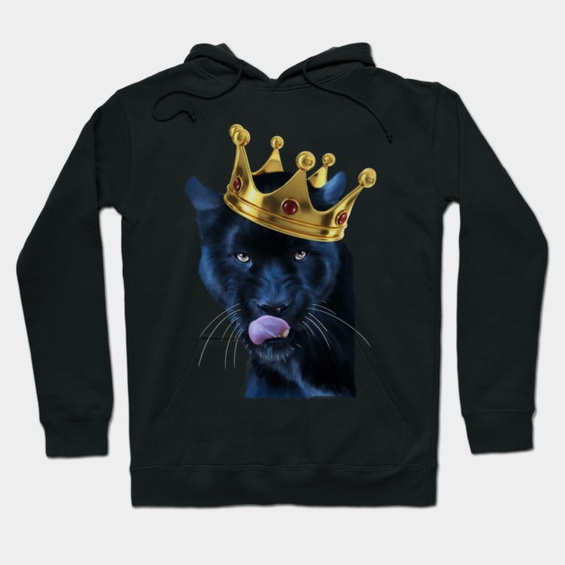Black Panther Big Cat with Crown, Tropical Animal Hoodie by logiamerch