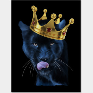 Black Panther Big Cat with Crown, Tropical Animal Posters and Art