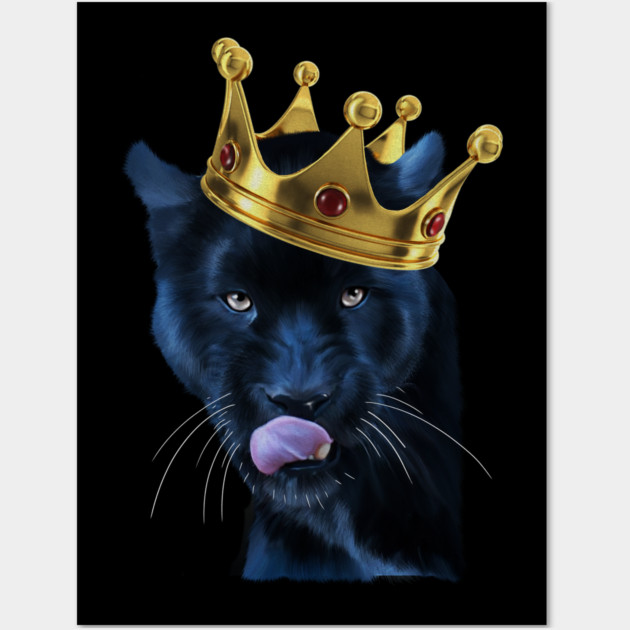 Black Panther Big Cat with Crown, Tropical Animal Wall Art by logiamerch