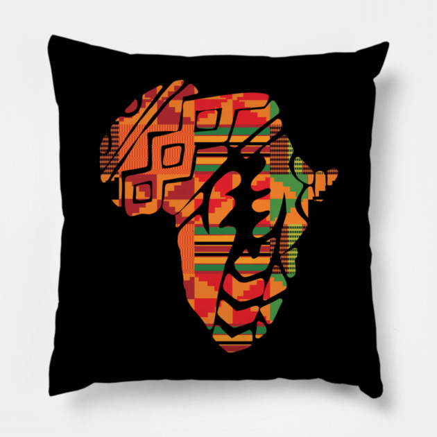 Africa Map, Kente Pattern, Gye Nyame Symbol Pillow by logiamerch