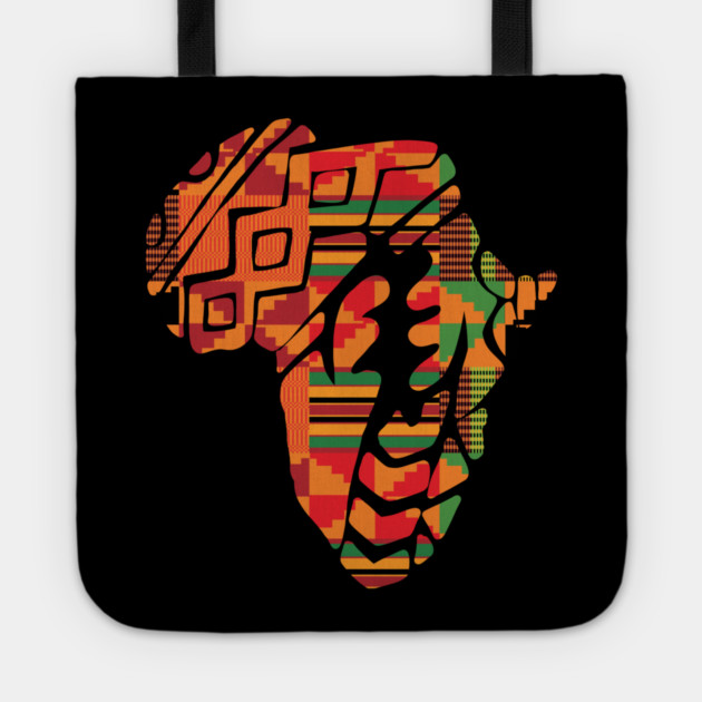 Africa Map, Kente Pattern, Gye Nyame Symbol Tote by logiamerch
