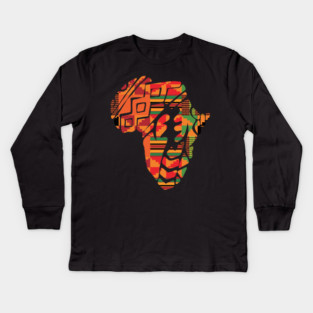Africa Map, Kente Pattern, Gye Nyame Symbol Kids Long Sleeve T-Shirt