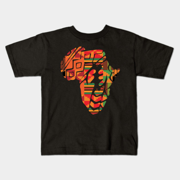 Africa Map, Kente Pattern, Gye Nyame Symbol Kids T-Shirt by logiamerch