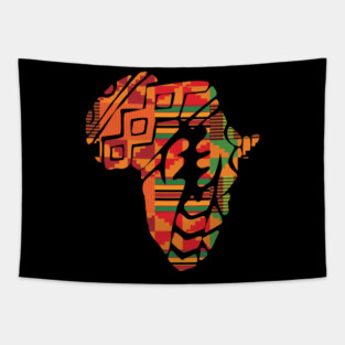 Africa Map, Kente Pattern, Gye Nyame Symbol Tapestry