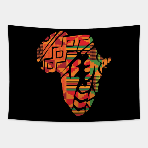 Africa Map, Kente Pattern, Gye Nyame Symbol Tapestry by logiamerch