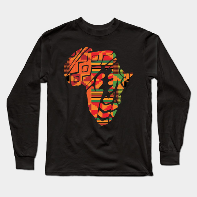 Africa Map, Kente Pattern, Gye Nyame Symbol Long Sleeve T-Shirt by logiamerch