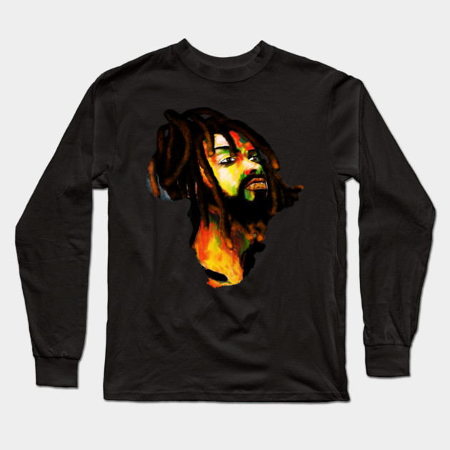 Africa Map, African Rasta Man, Rastafarian Long Sleeve T-Shirt by logiamerch