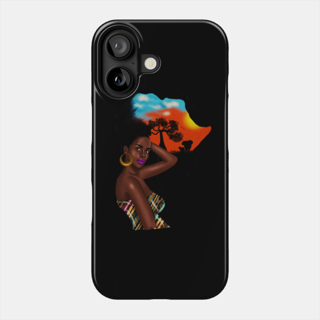 Afro African Woman with Africa map Hair Phone Case by logiamerch