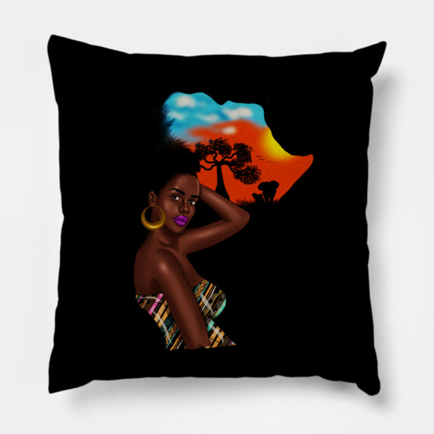 Afro African Woman with Africa map Hair Pillow by logiamerch