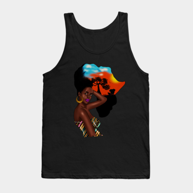 Afro African Woman with Africa map Hair Tank Top by logiamerch