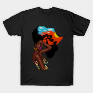 Afro African Woman with Africa map Hair T-Shirt