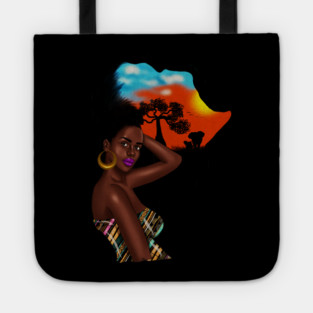 Afro African Woman with Africa map Hair Tote