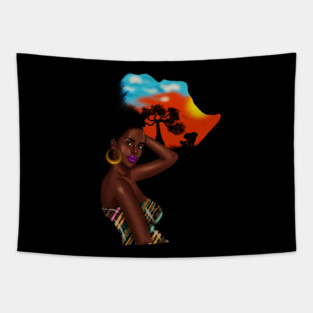 Afro African Woman with Africa map Hair Tapestry