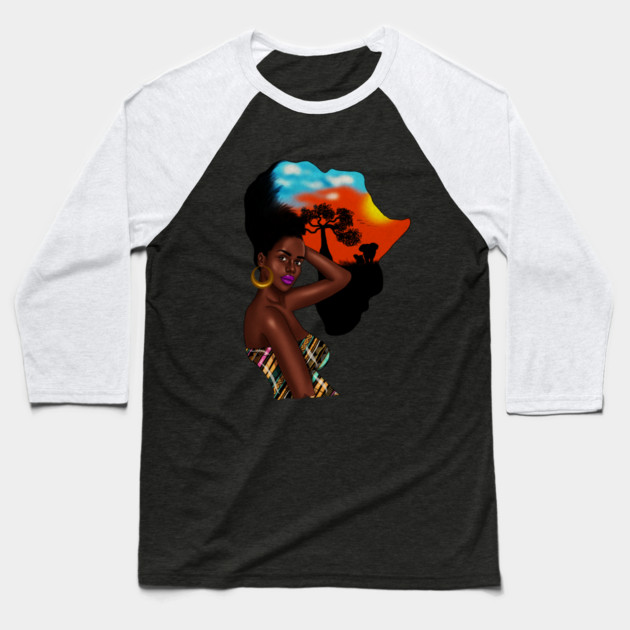 Afro African Woman with Africa map Hair Baseball T-Shirt by logiamerch
