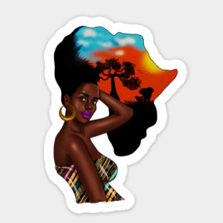 Afro African Woman with Africa map Hair Sticker